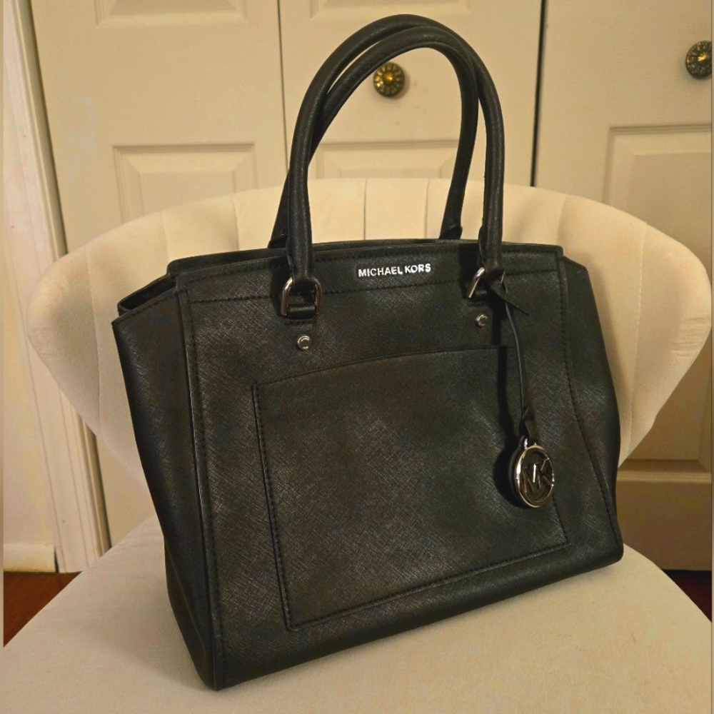 Michael Kors Black Structured Tote with Textured Finish